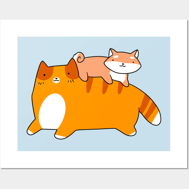 Orange Tabby and Shiba Pup Wall Art by saradaboru